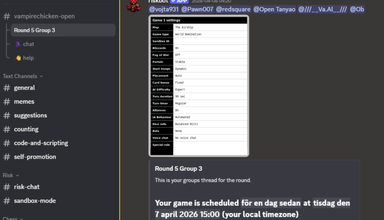 Example of Discord thread and group